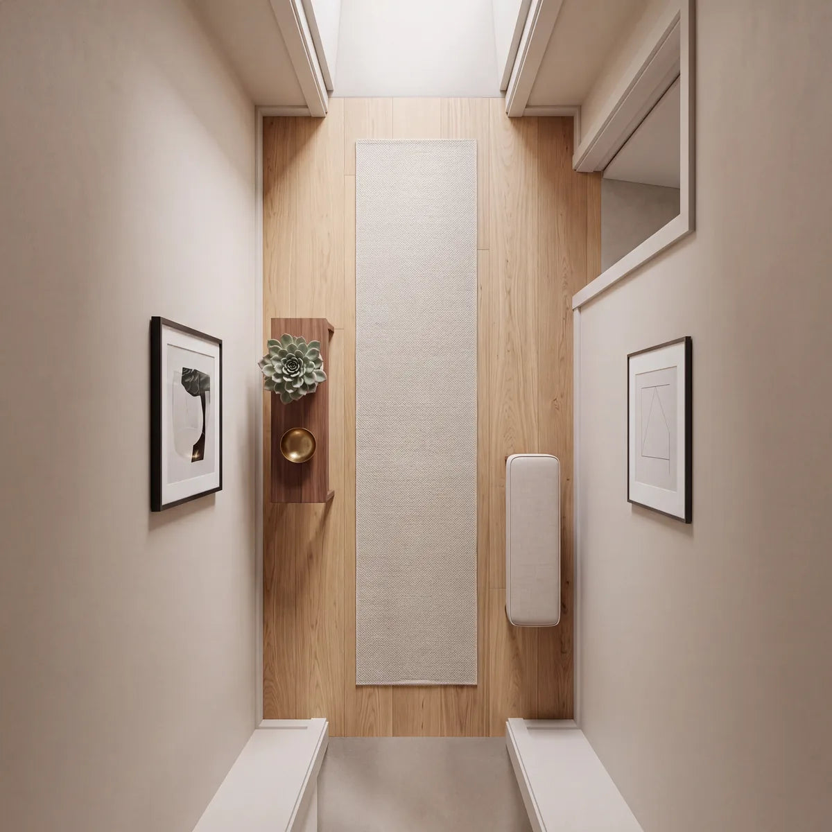 Runner rug seen from above in a room