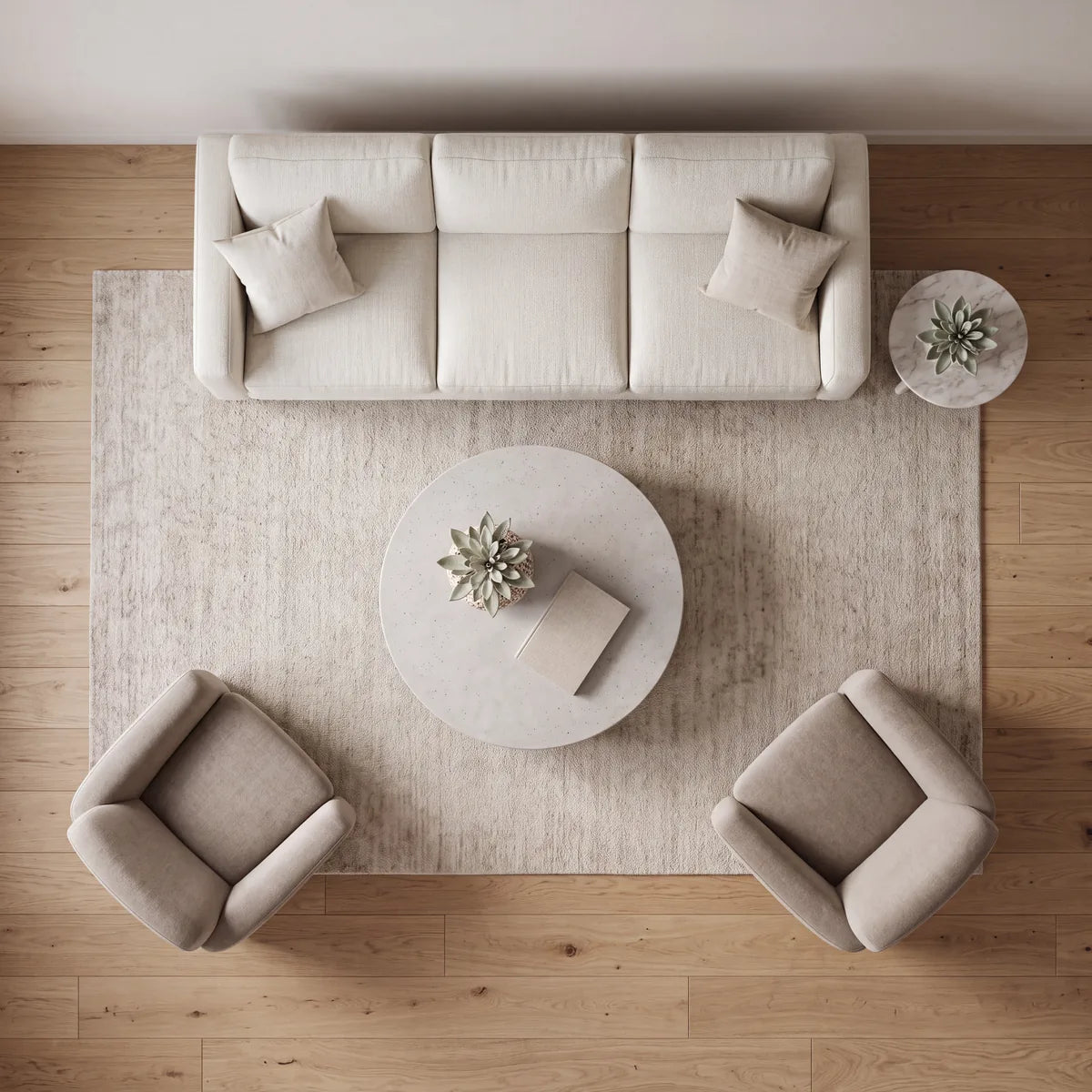 Medium rug seen from above in a room